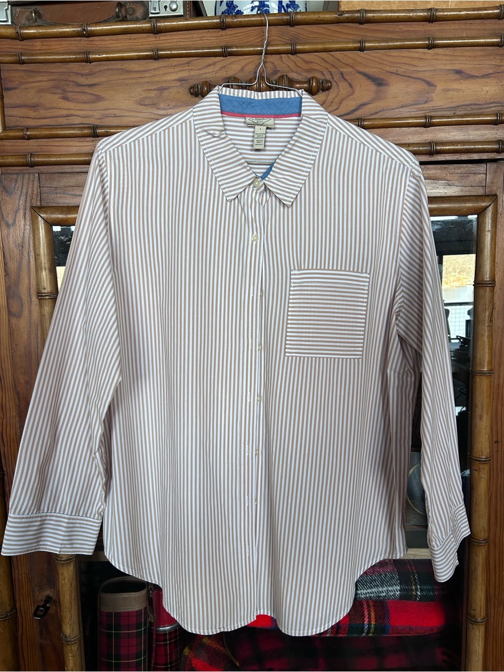 Classic Women’s Striped Button-Down Shirt - Beige/White